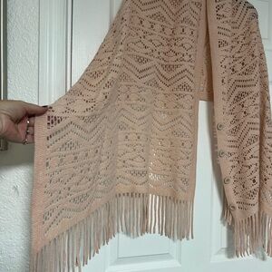 Elegant Lace Knit Fringe Sweater - Peachy-cream.
